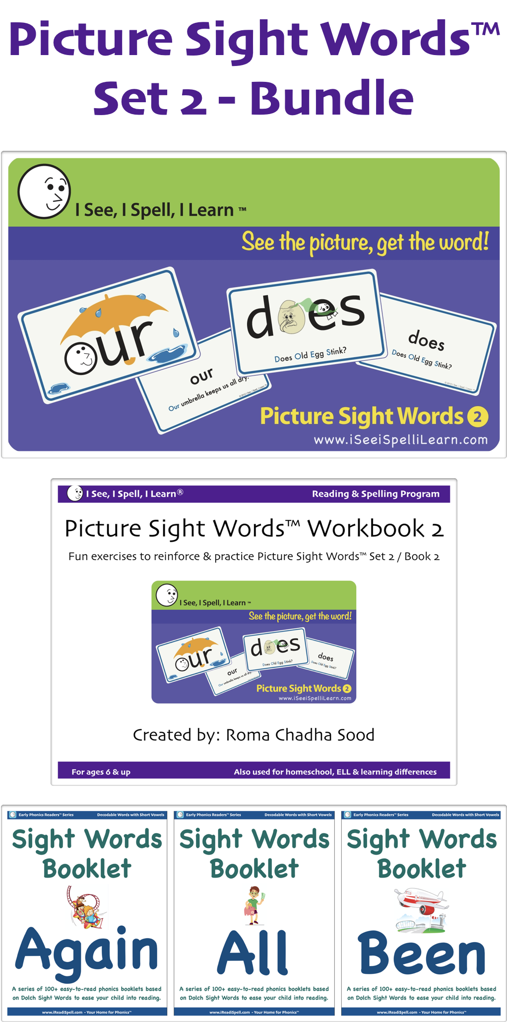 Free Shipping Picture Sight Words Flashcards Sets 1 2.. I See I Spell I Learn 